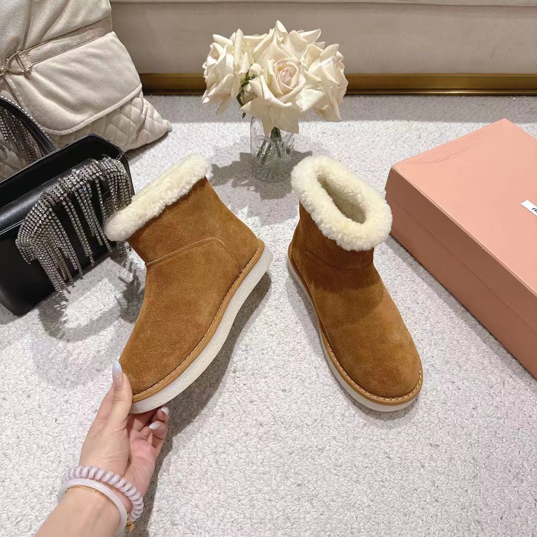 Miumiu 25 Boot Brown Mix White Suede Wool 510245