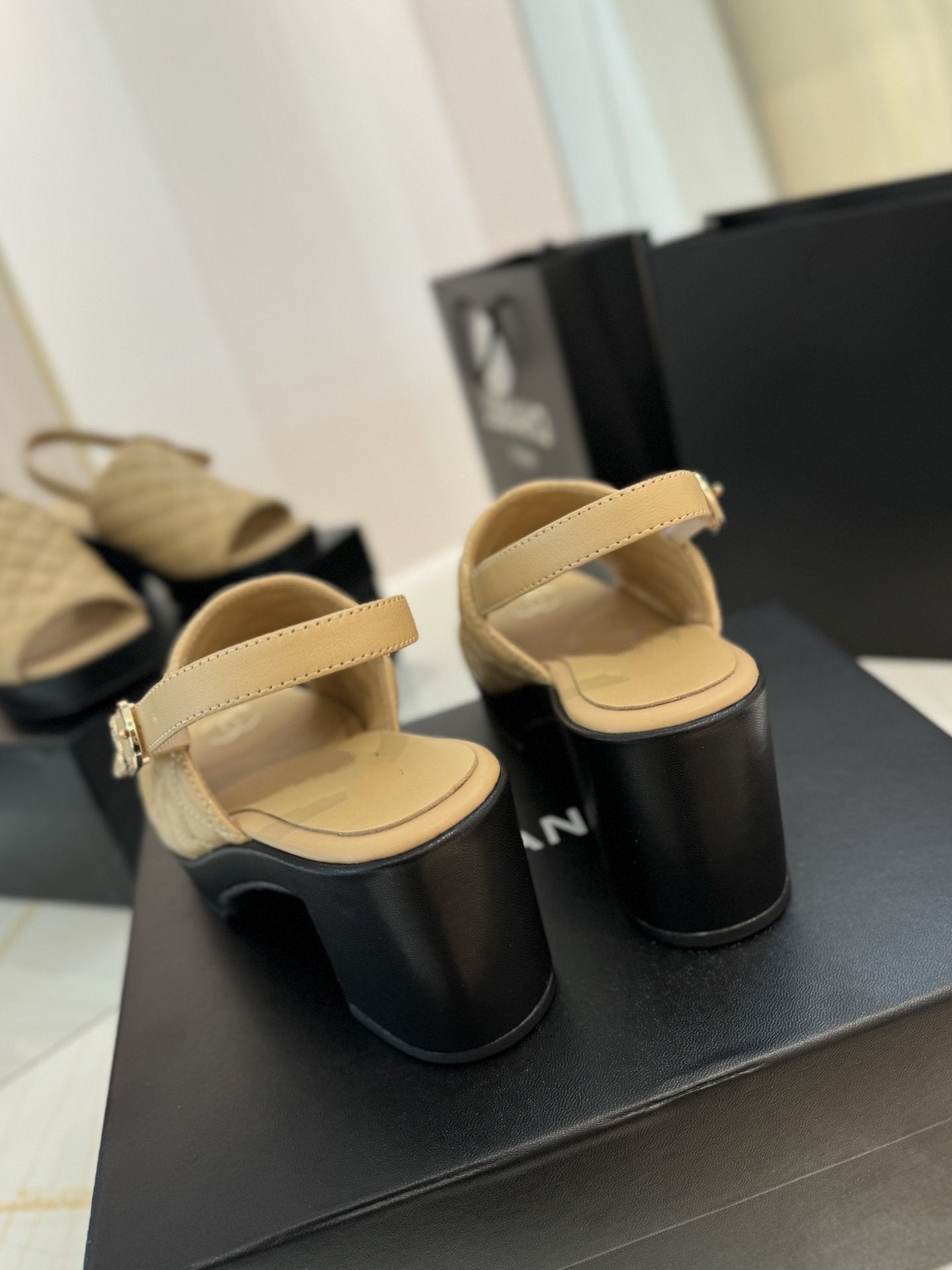 high heel 100 slingback sandal beige black quilted calfskin