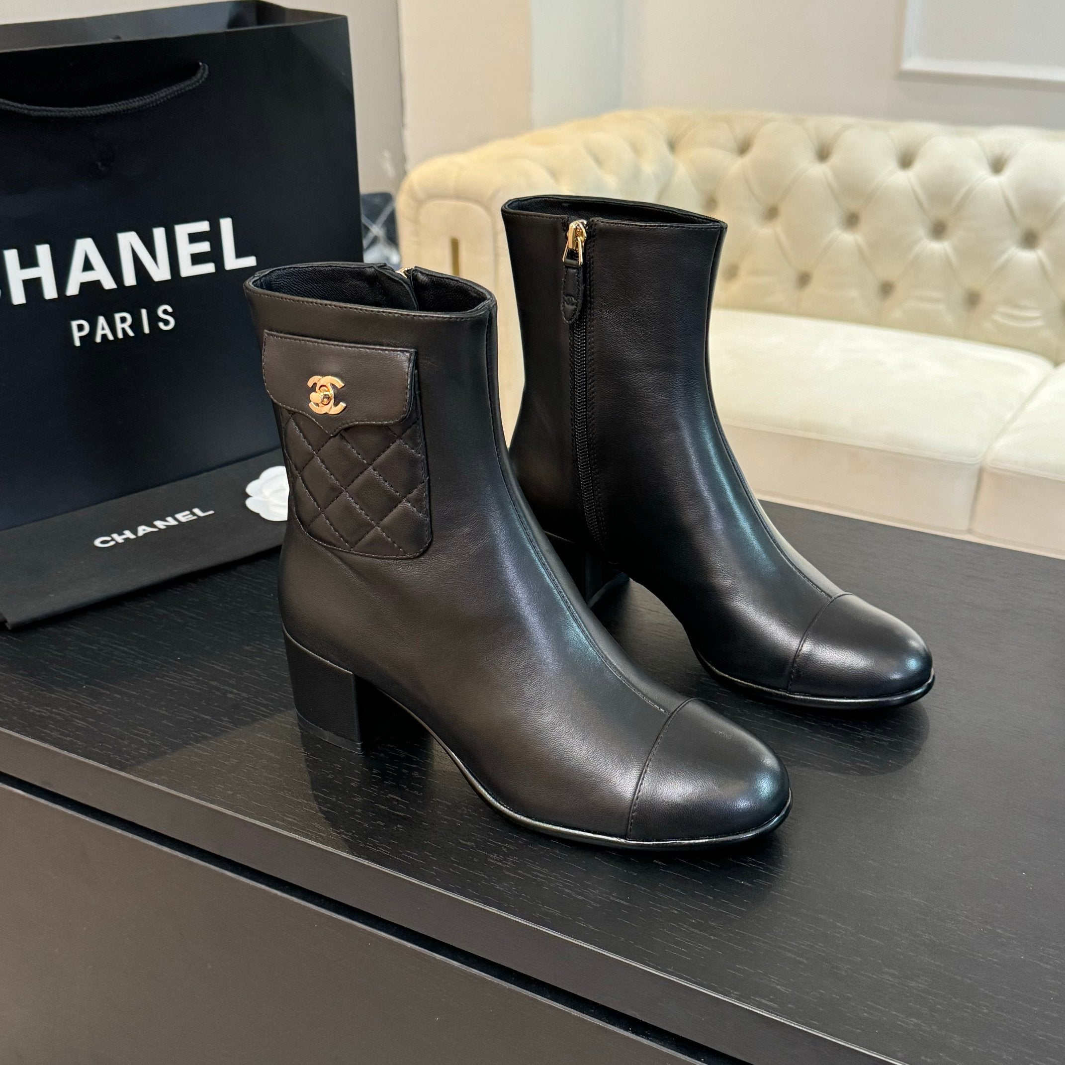 CC Ankle Boots 50mm Black Lambskin