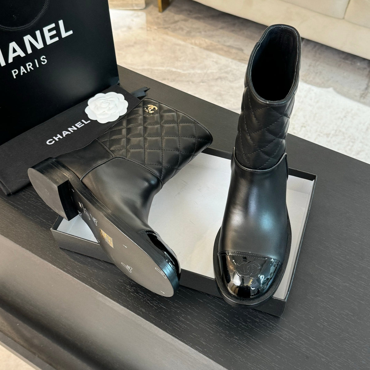 CC Ankle Boots 30mm Black Calfskin Quilted