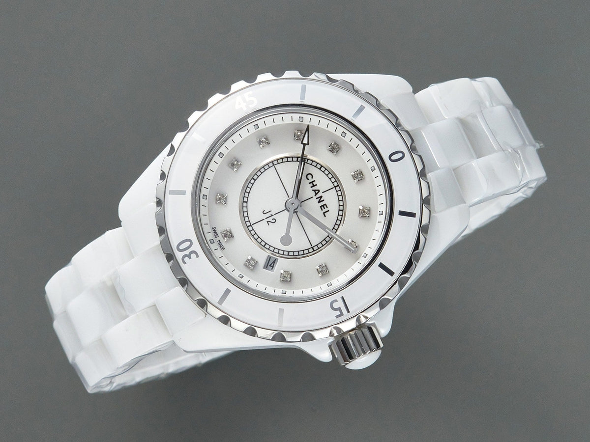 J12 Date Quartz White Ceramic Diamond Numerals White Dial