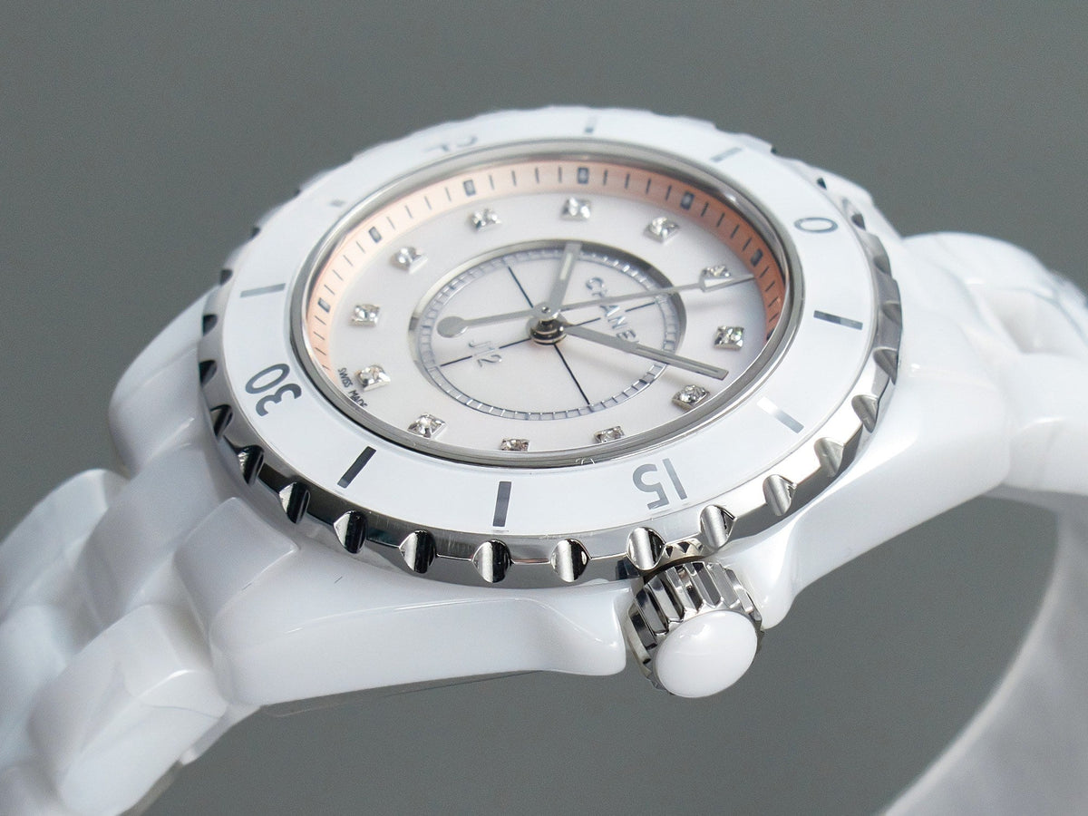 J12 33mm Quartz White Ceramic Diamond Numerals Pink Mop Dial