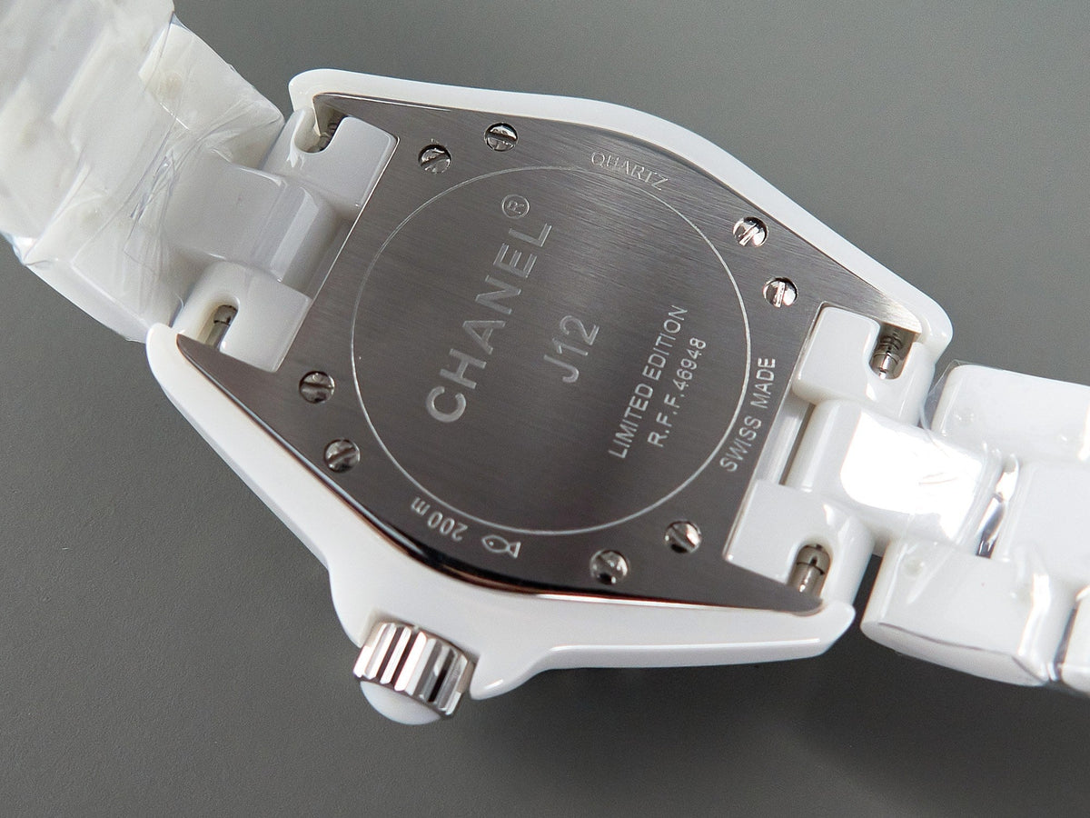J12 Date Quartz White Ceramic Blue Numerals White Dial