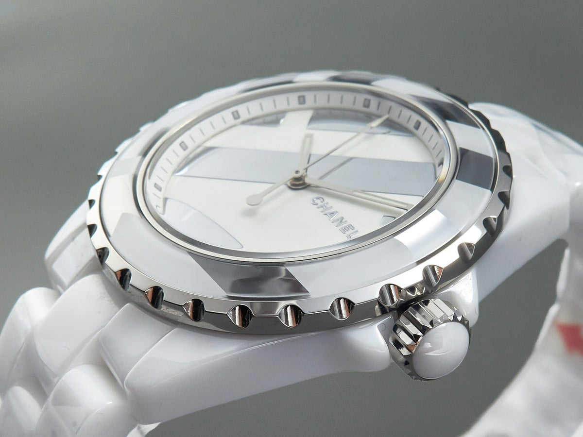 J12 38mm Automatic Limited Untitled H5582 White Ceramic Black White Dial