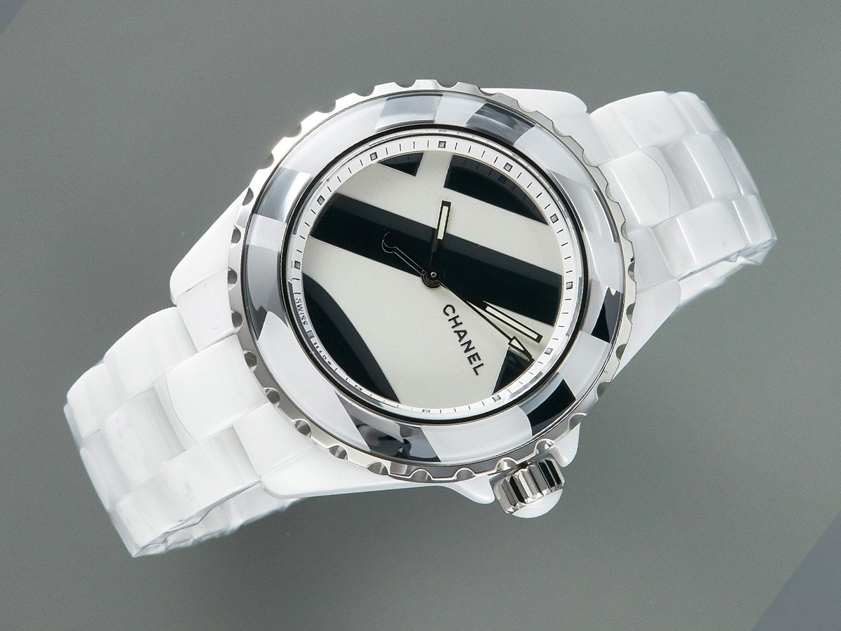 J12 38mm Automatic Limited Untitled H5582 White Ceramic Black White Dial