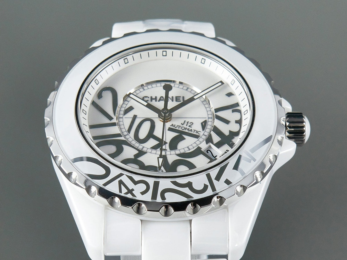 J12 Date 38mm Automatic White Ceramic Stainless Graffiti Limited
