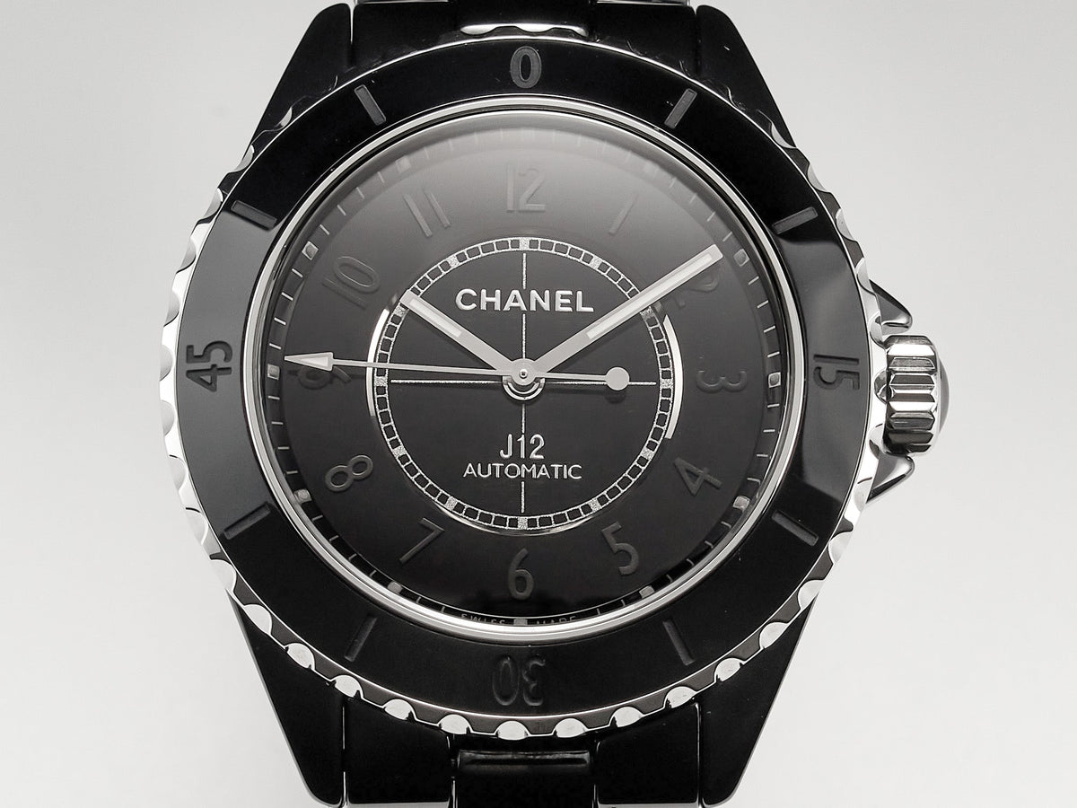 J12 Automatic Black Ceramic Black Numerals Black Dial White Steel Hands