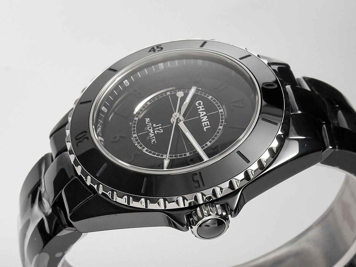 J12 Automatic Black Ceramic Black Numerals Black Dial White Steel Hands