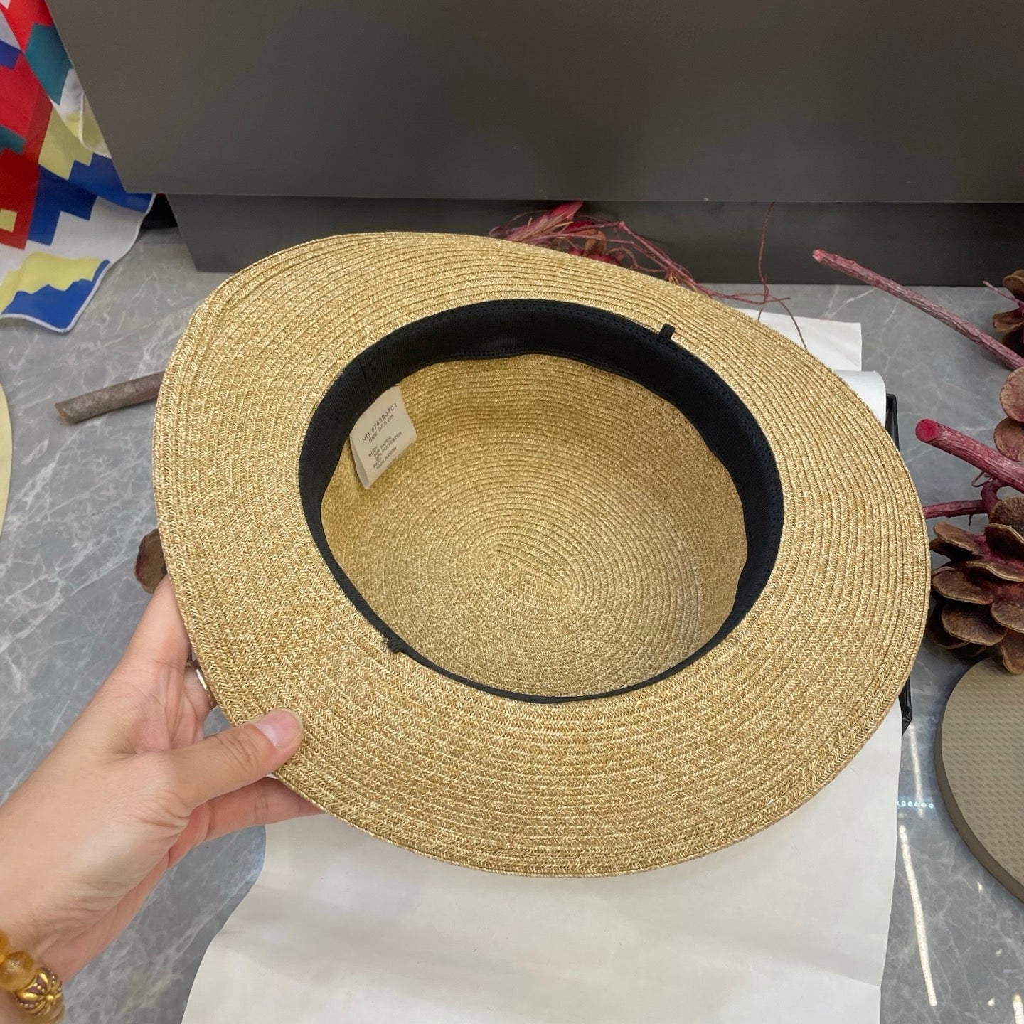 Loewe Floral Ribbon Band Straw Hat 216016