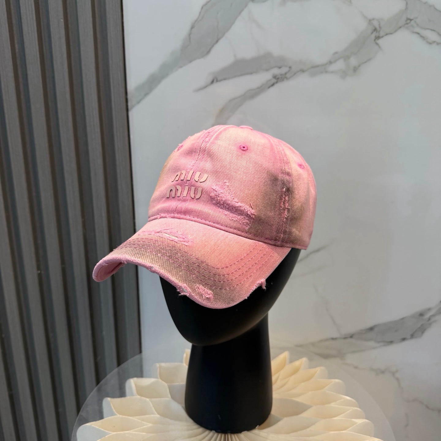 Miumiu Distressed Baseball Cap Cotton 323813