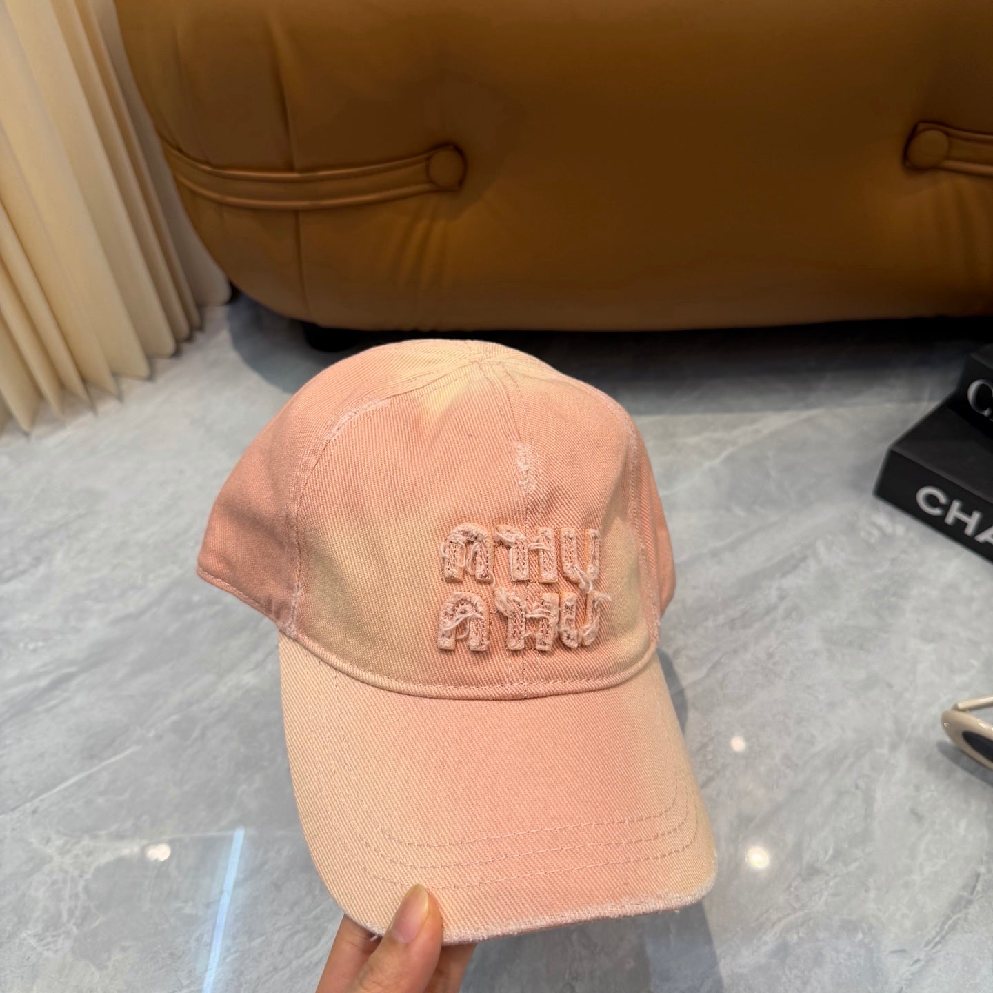 Miumiu Logo-embroidered Distressed Baseball Cap 413112