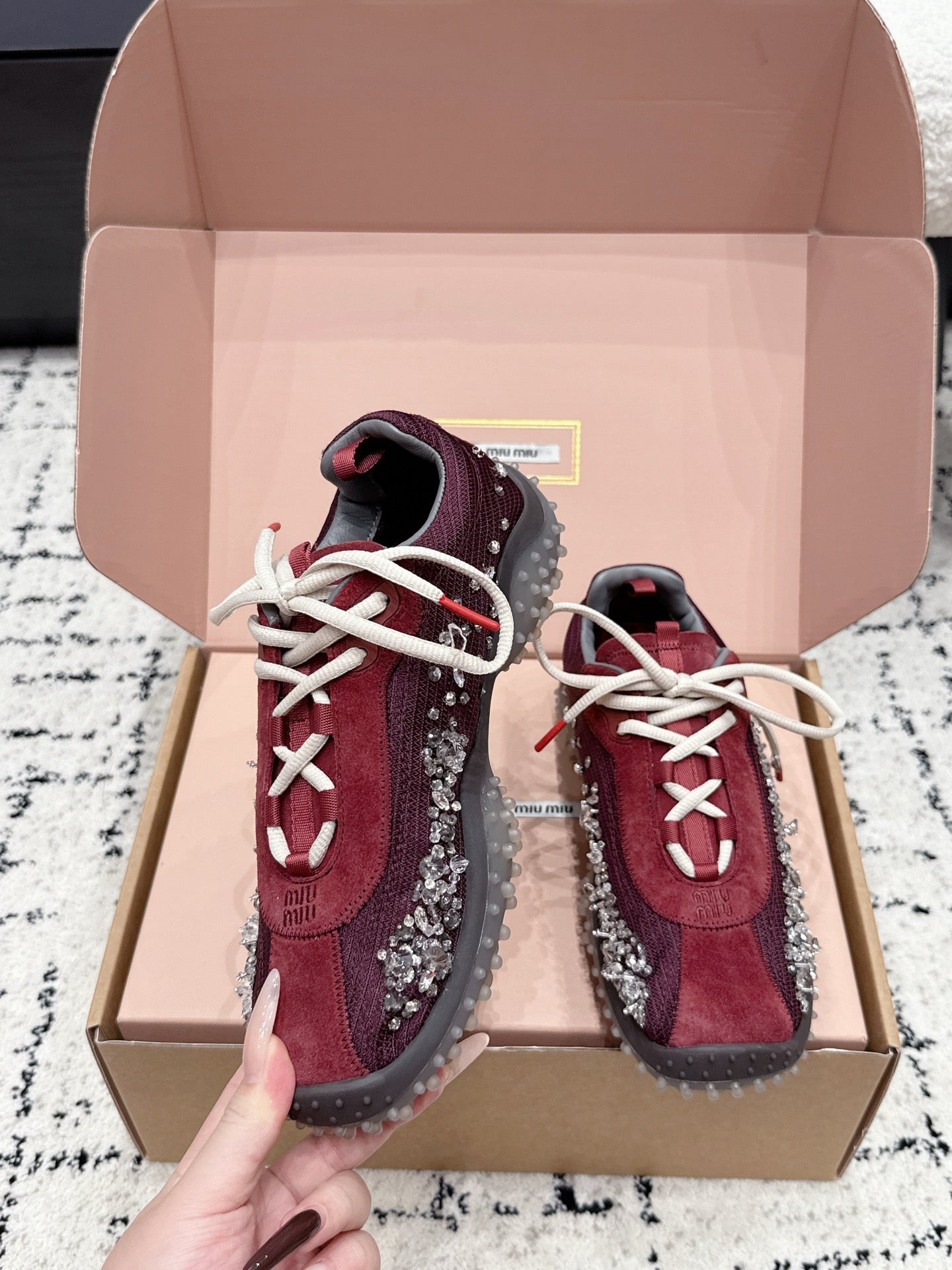 Miumiu 2026 Bubble Embroidered Sneaker Technical Fabric And Suede 955021