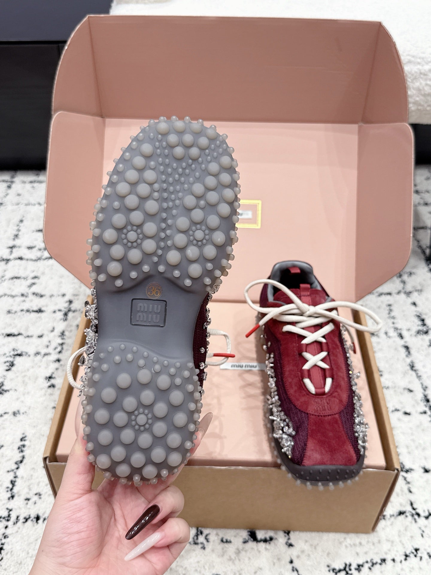 Miumiu 2026 Bubble Embroidered Sneaker Technical Fabric And Suede 955021