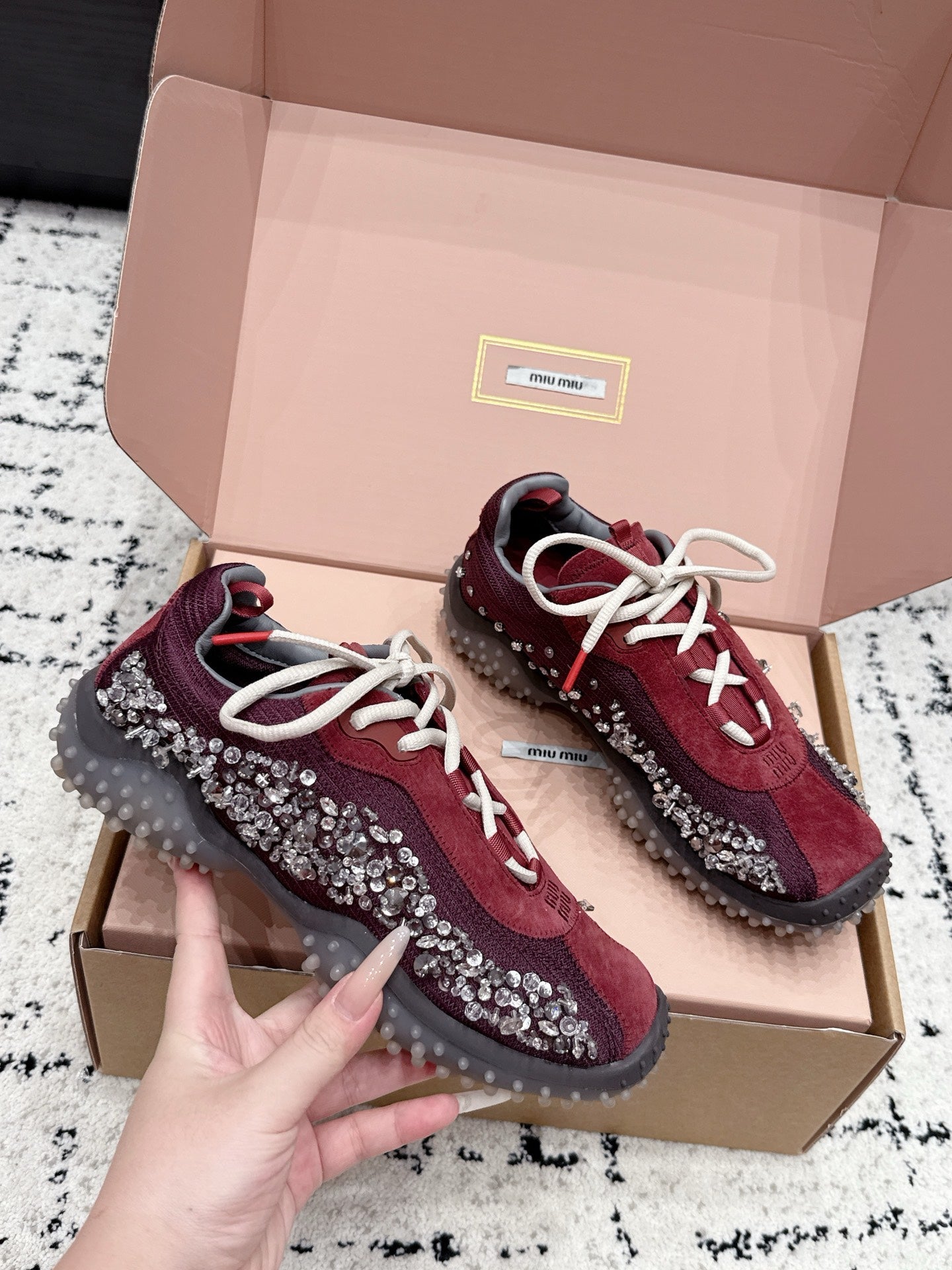 Miumiu 2026 Bubble Embroidered Sneaker Technical Fabric And Suede 955021