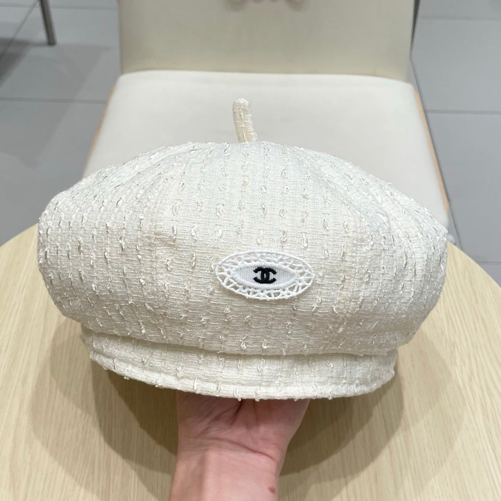 Chanel Embroidered Chanel Logo Beret 412878