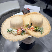 Chanel Flower Raffia Straw Wide-brimmed Hat 400708