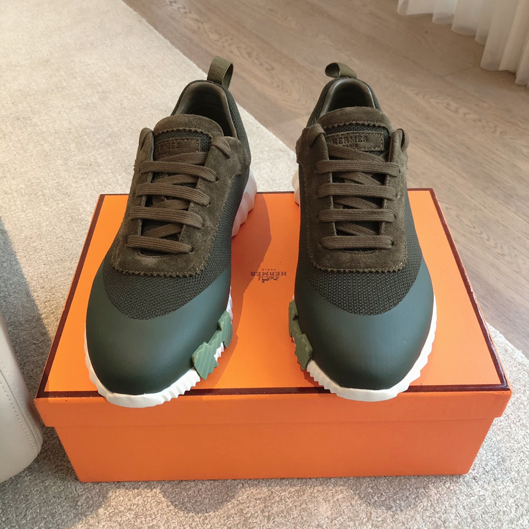 HM Men's 25 Bouncing Sneaker Dark Green Mesh Cowhide 639252
