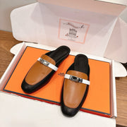 HM 26ss Mule Black Brown Calfskin Sliver Buckle 638467