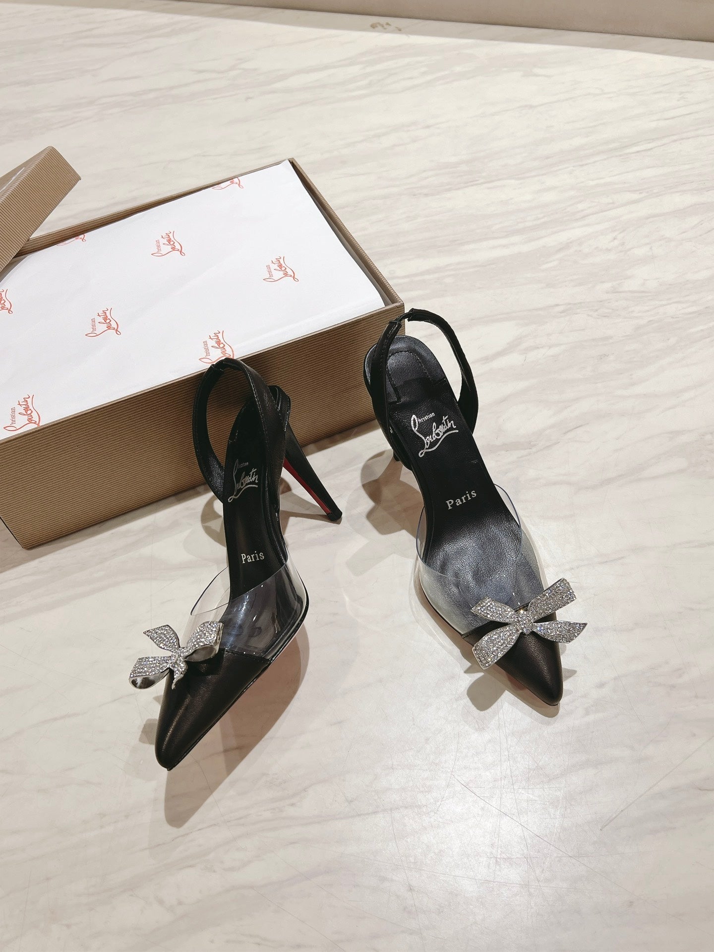 CL Astrinodo Leather And Pvc Pumps 85mm Black Leather 167643