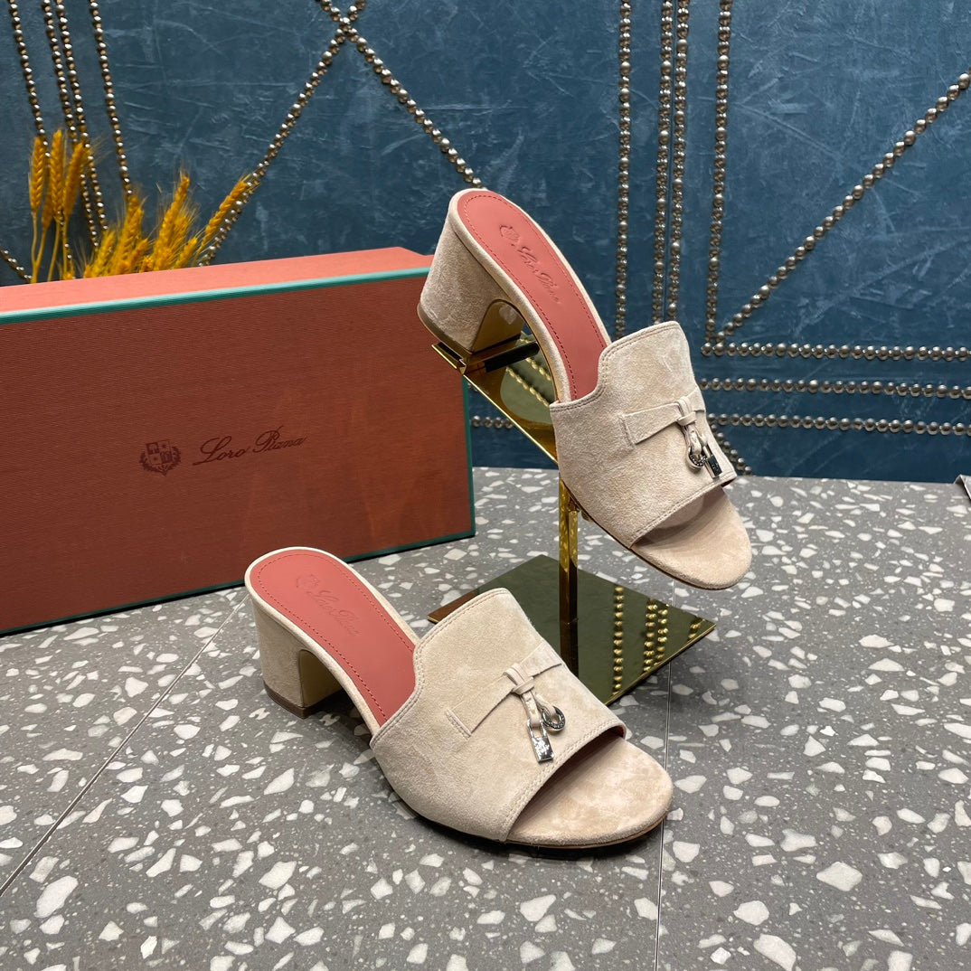 Summer Charms Mules 50mm Beige Suede Salmon Lambskin
