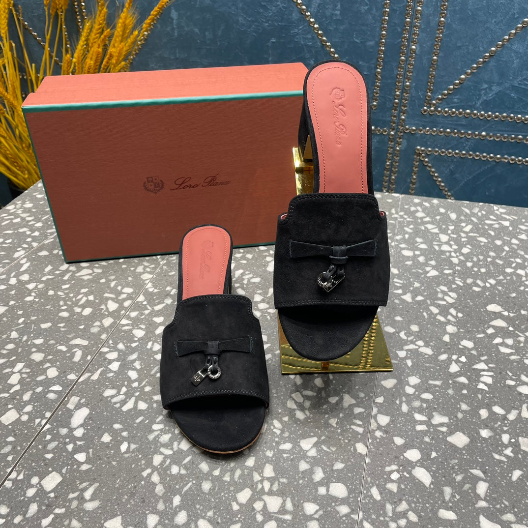 Summer Charms Mules 50mm Black Suede Salmon Lambskin