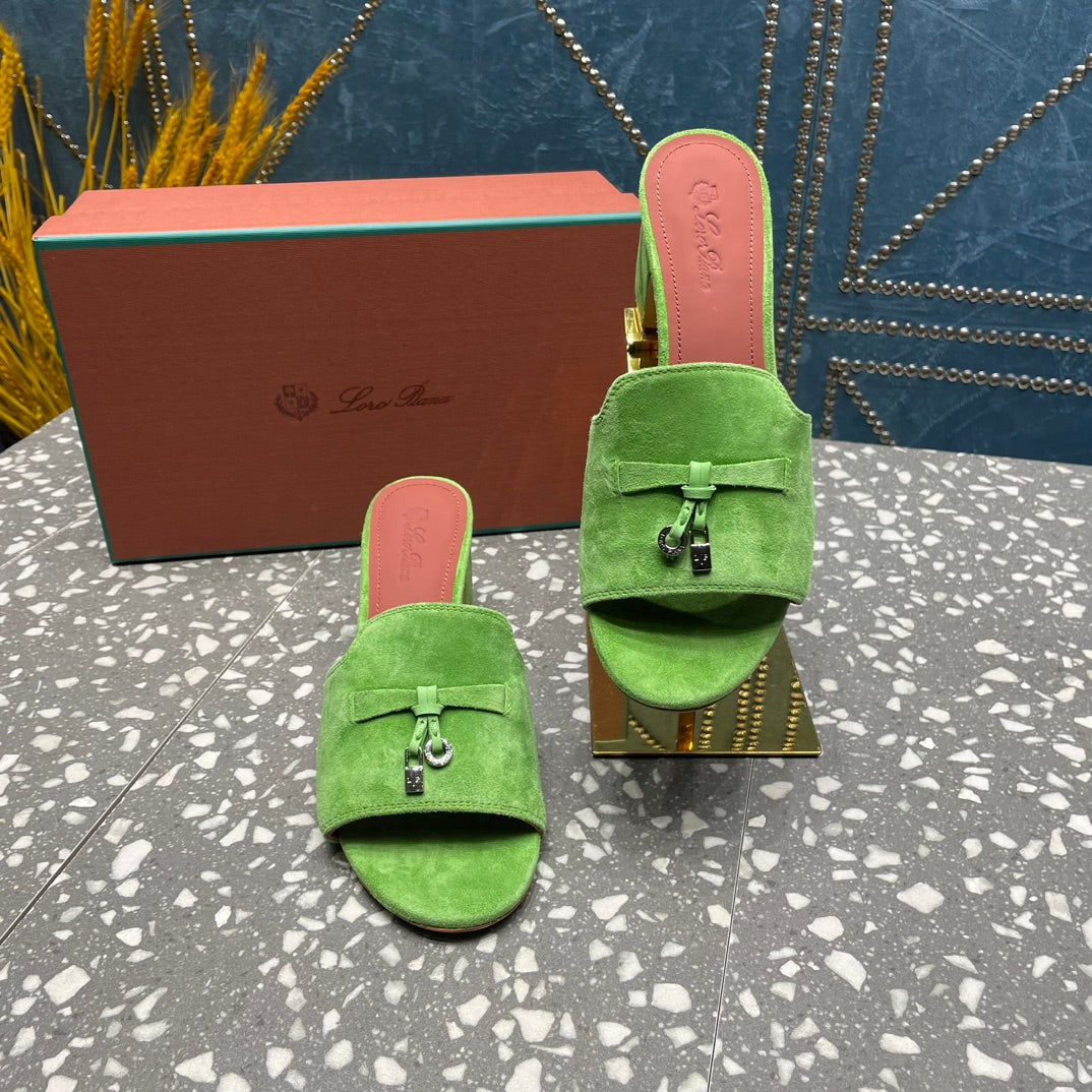 Summer Charms Mules 50mm Green Suede Salmon Lambskin