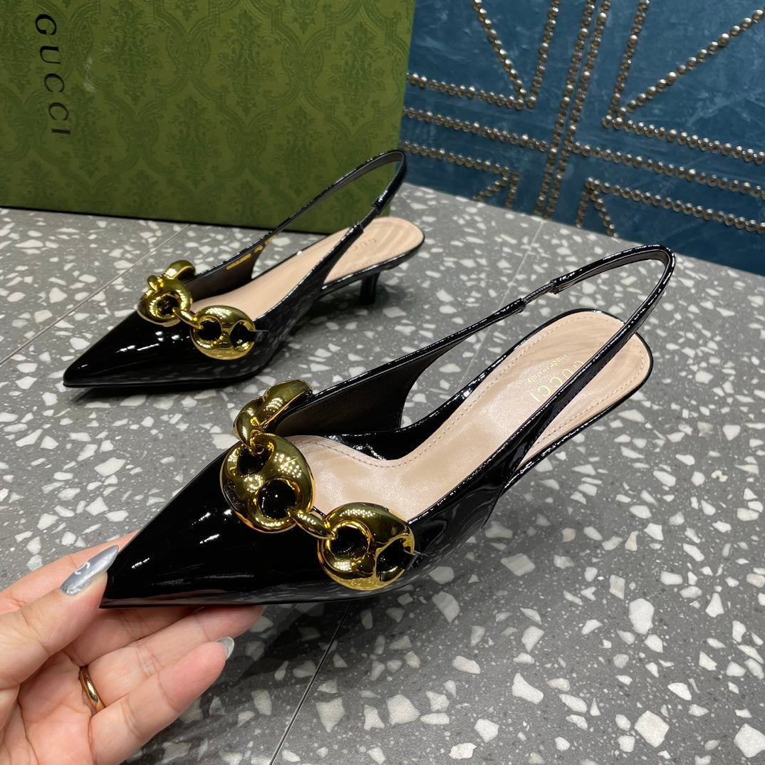 WOMEN'S SLINGBACK 45MM IN BLACK CALFSKIN