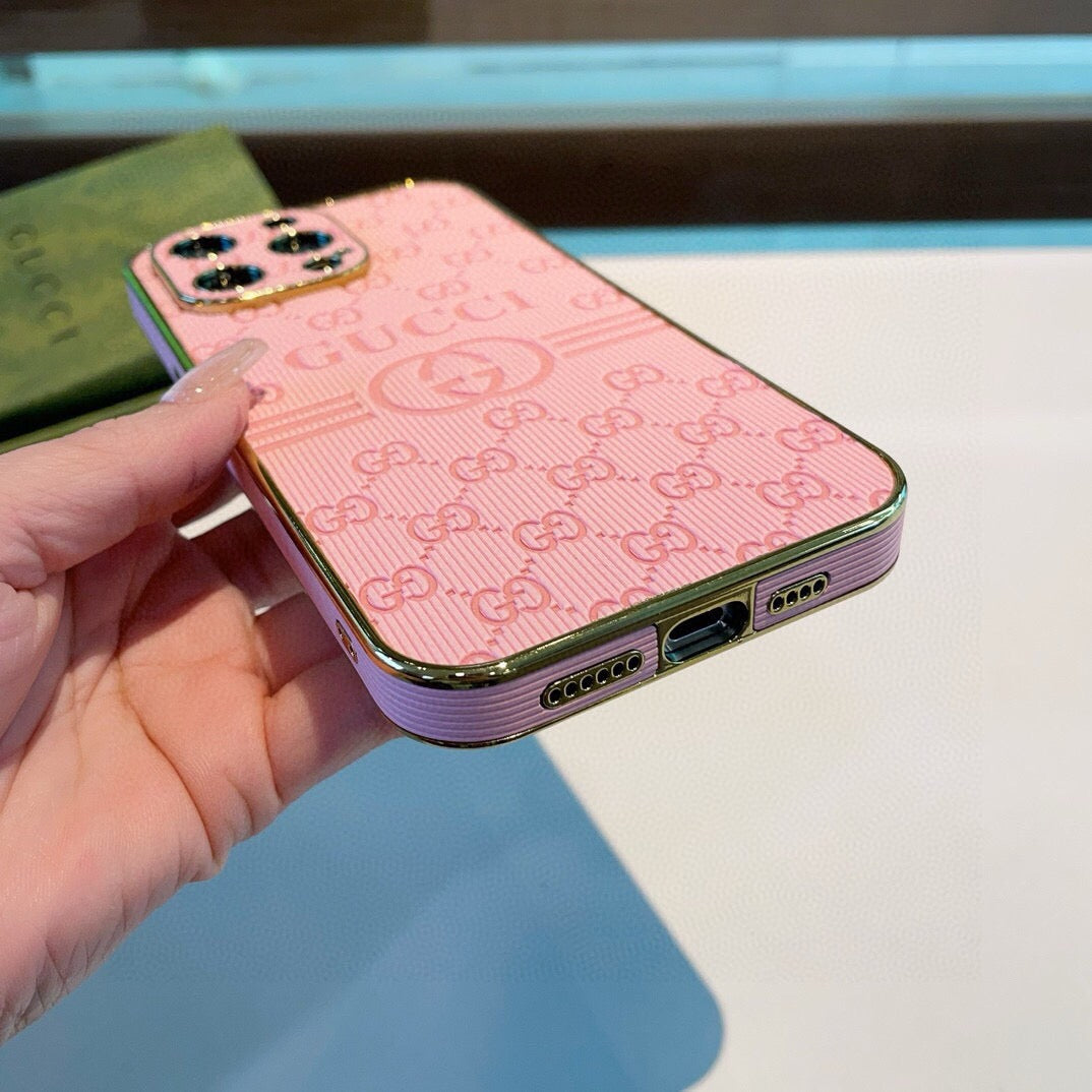 Gucci Electroplated Embossed Side Pink Phone Case 398649