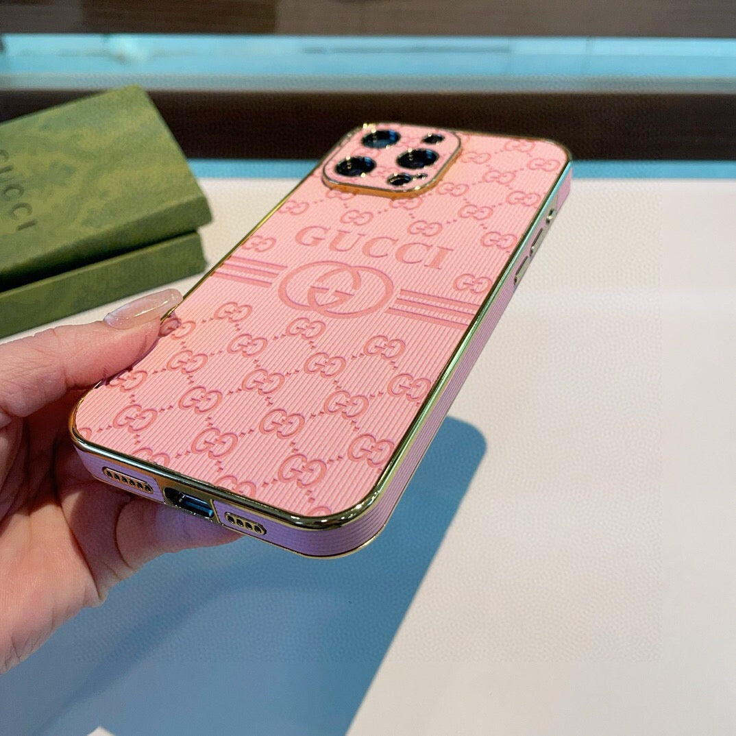 Gucci Electroplated Embossed Side Pink Phone Case 398649