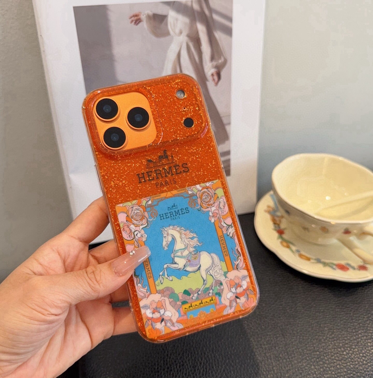 Hermes Sparkling Glitter Phone Case 398651