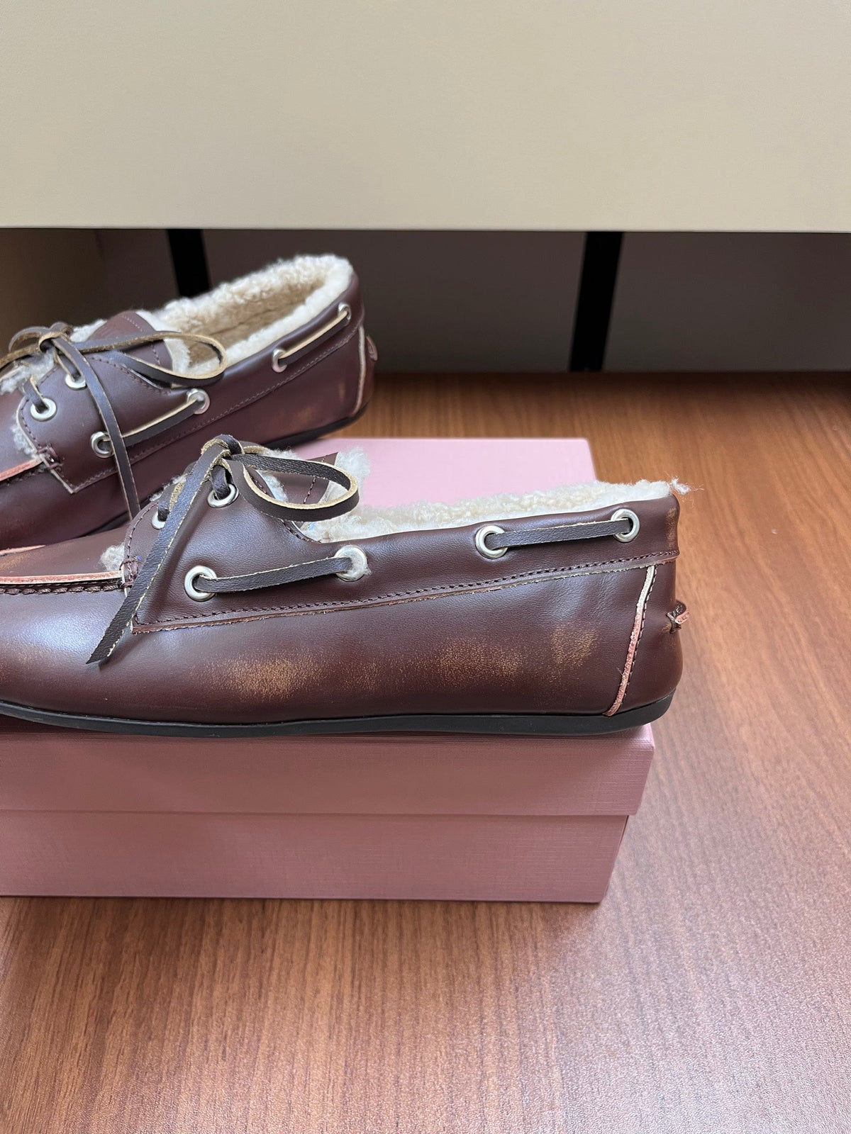 Miu Miu 2026 Boat Loafers Leather Suede Wool 157103