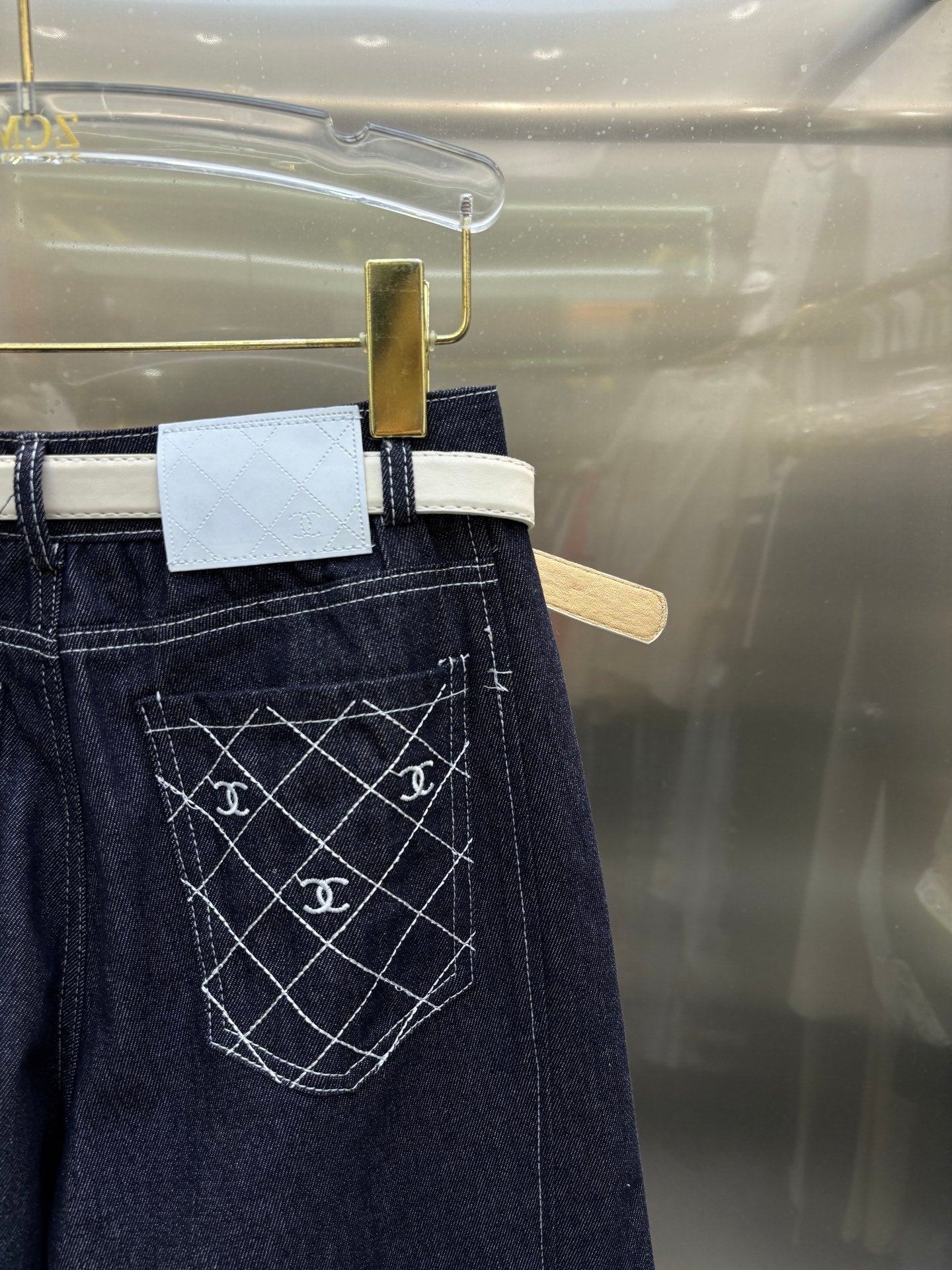 Chanel 2026 Jeans With White Belt Blue Cotton 225075
