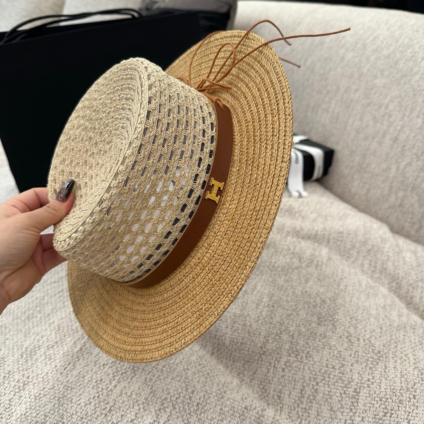 Hermes Flat-top Straw Hat 214518