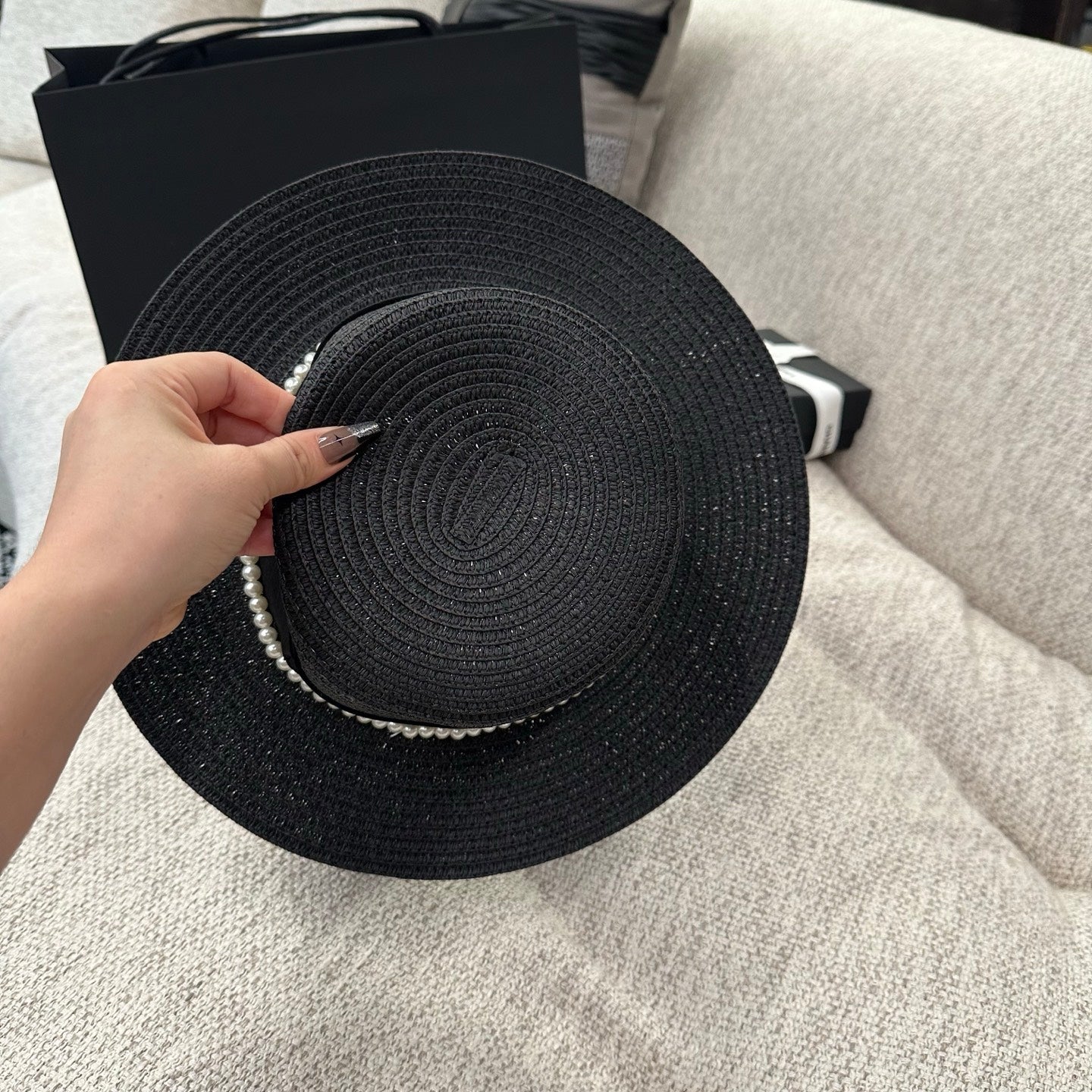 Chanel Pearl Straw Hat 214515
