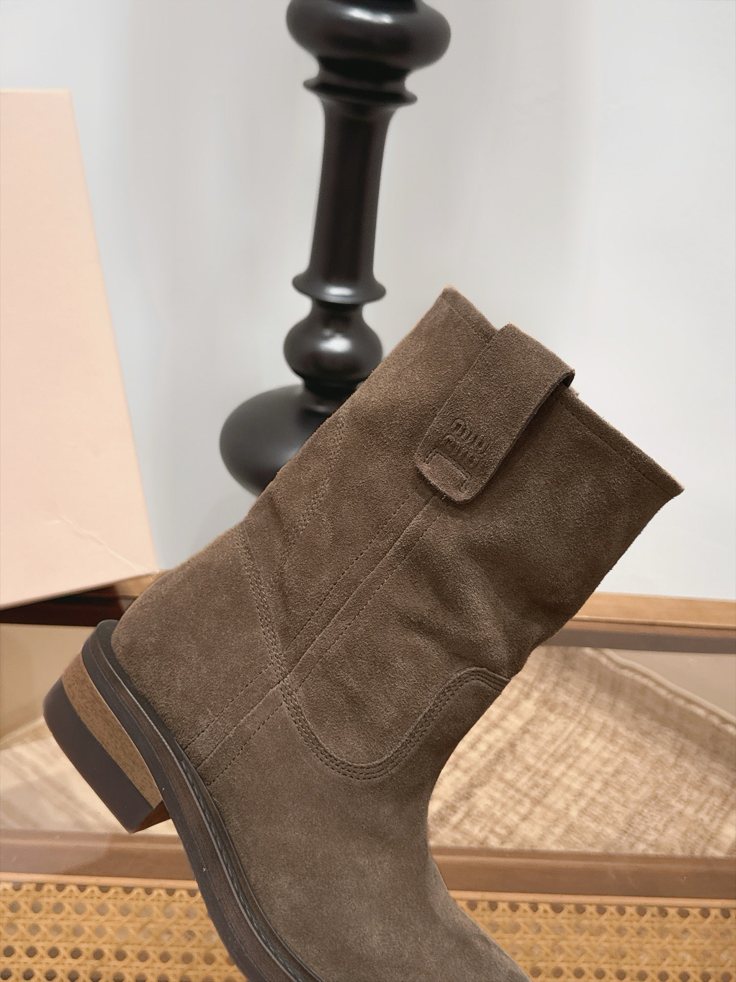Miu Miu 2026 Thick-Soled Mid-Calf Slouch Boots Suede 991033