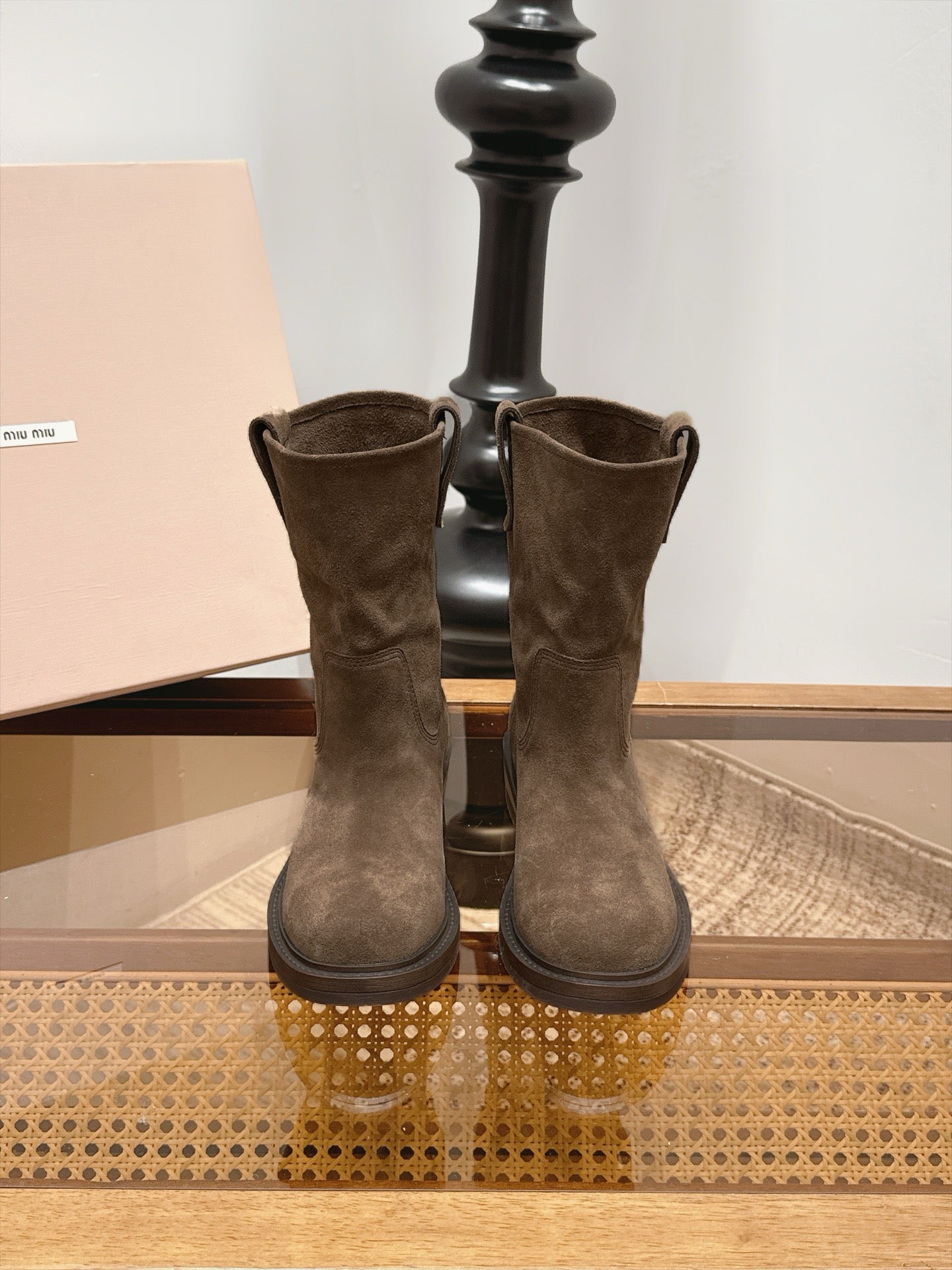 Miu Miu 2026 Thick-Soled Mid-Calf Slouch Boots Suede 991033