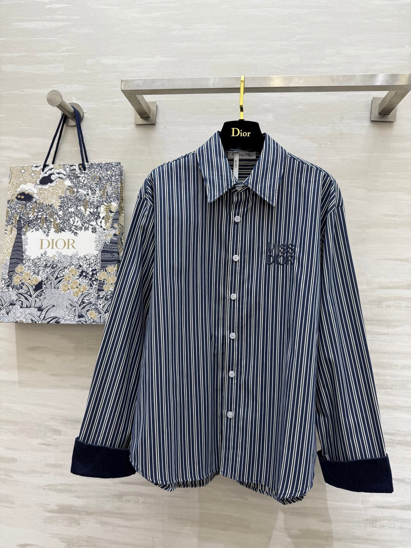 CD 25 Striped Shirt Navy Blue Cotton
