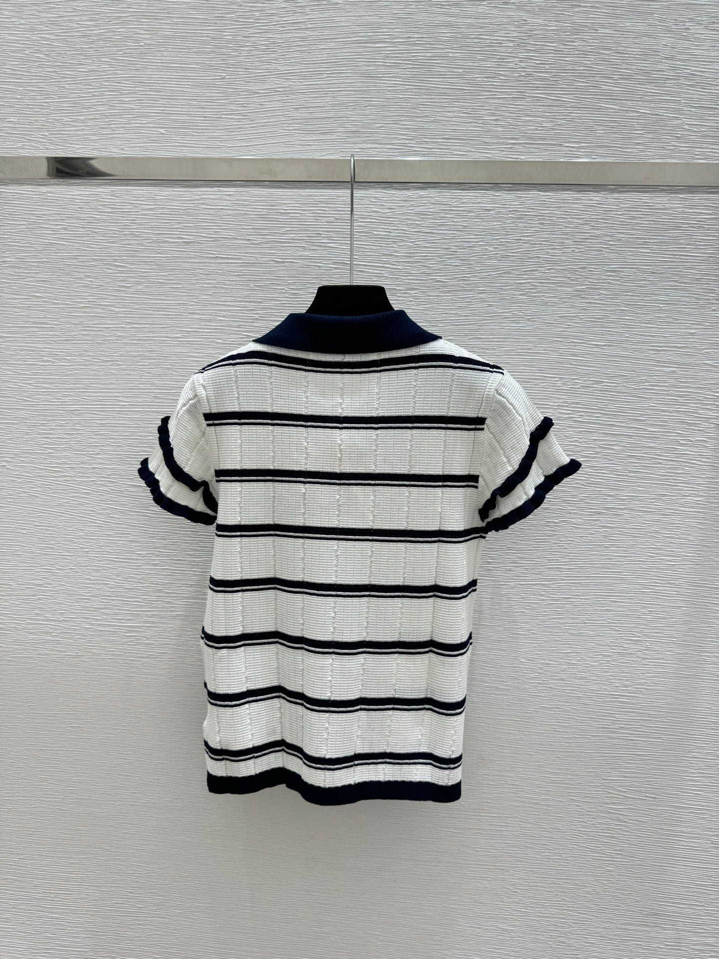 Miumiu 2026 Striped Knit Short-sleeved Top With Peter Pan Collar 258872