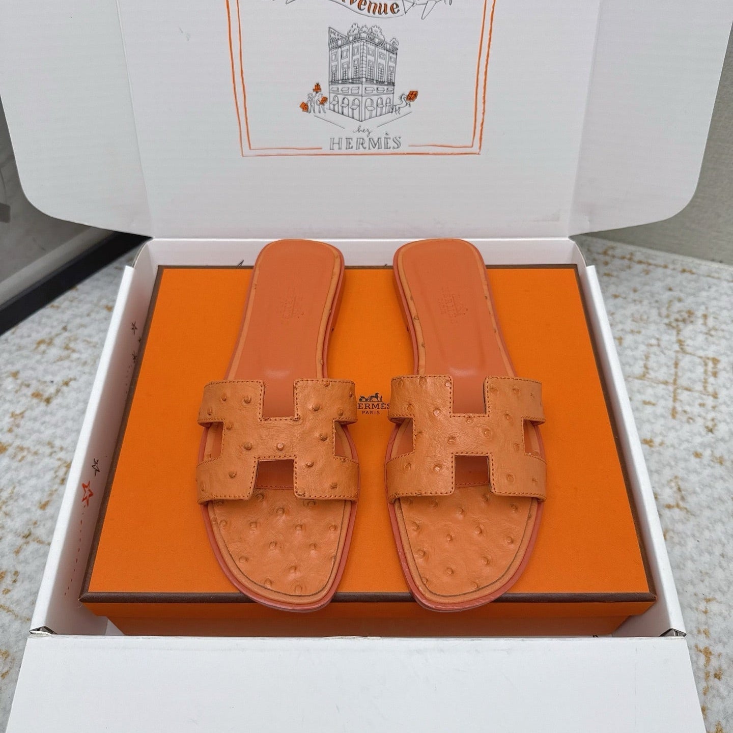 HM 26ss Oran Sandals Ostrich Leather 625092