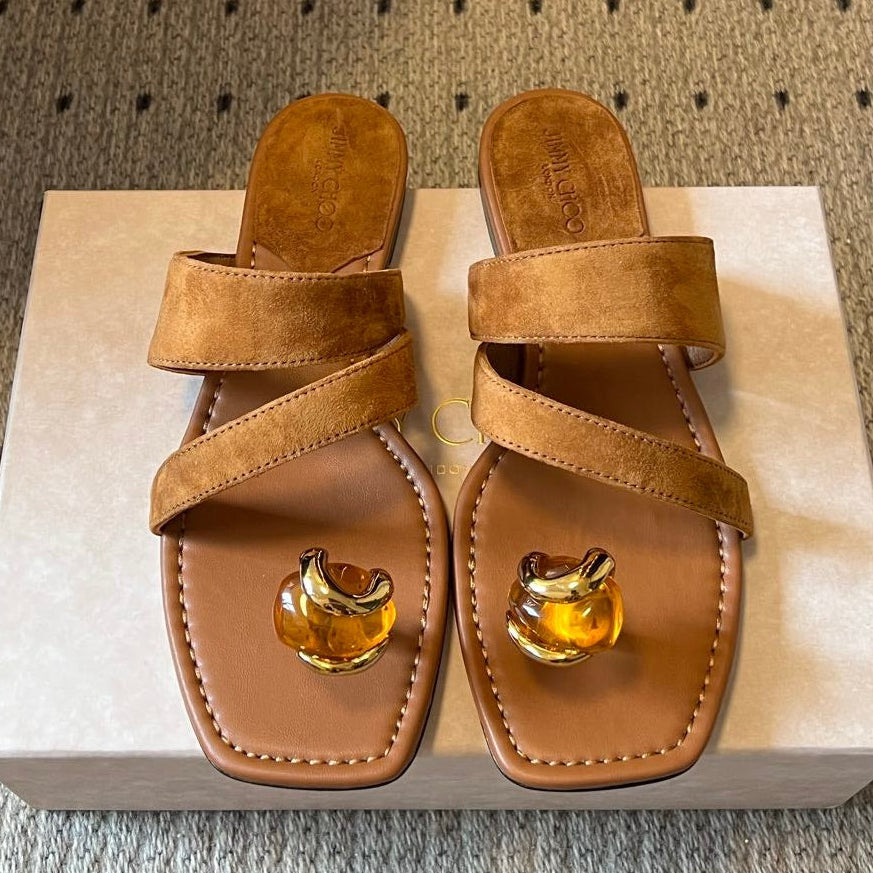 Jimmy Choo 2026 Buckle Flip-Flops Sandals Suede 956229