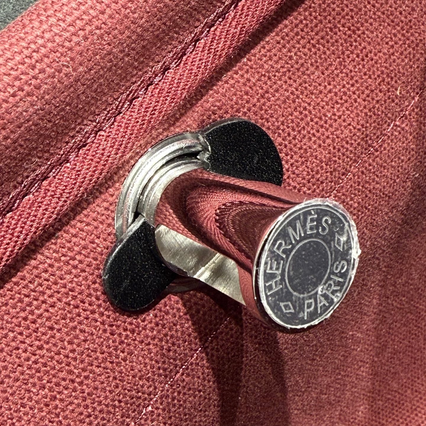 HM Mini Herbag Silver Buckle 20 Burgundy Canvas and Hunter Cowhide 243370