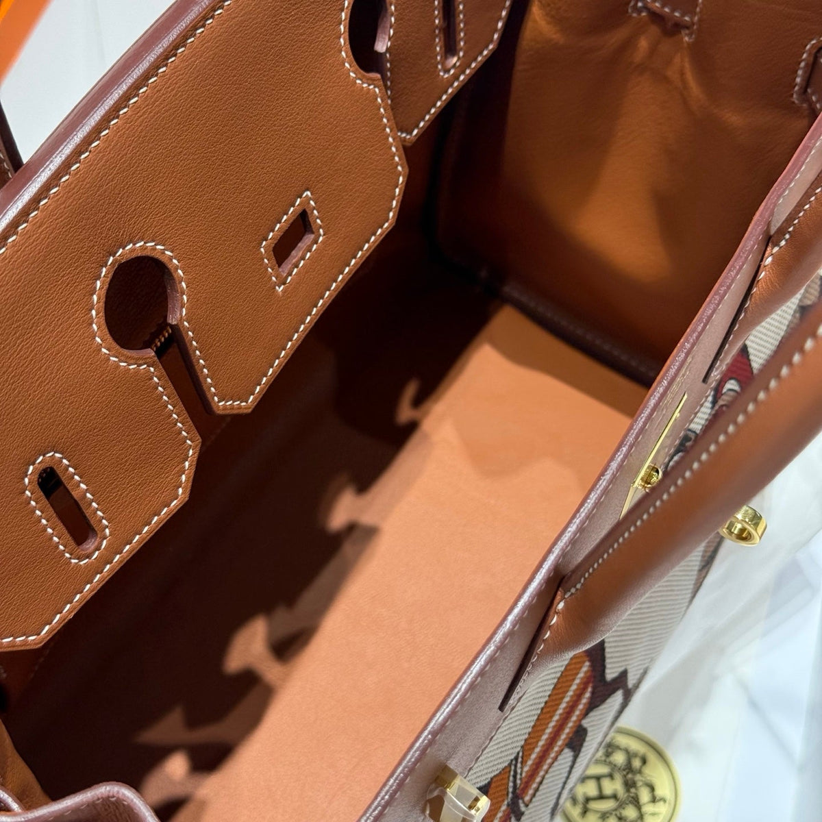 HM Birkin 30cm Gold Swift Leather Grey Horse Canvas Gold Hardware