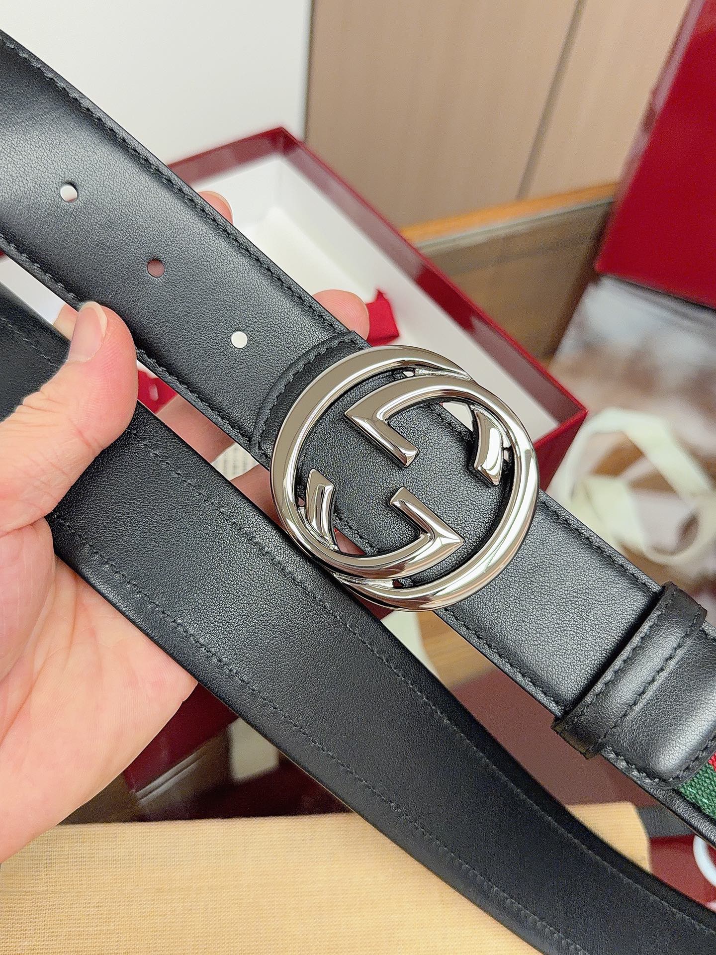 Gucci 2026 GG Buckle Web Belt 40mm Canvas Leather 215509
