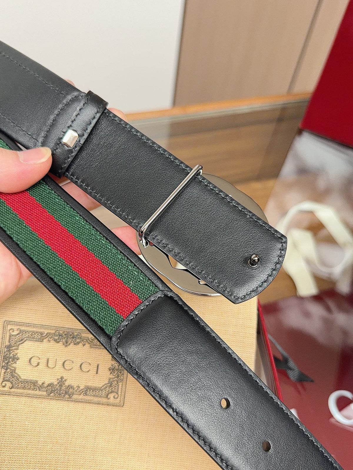 Gucci 2026 GG Buckle Web Belt 40mm Canvas Leather 215509