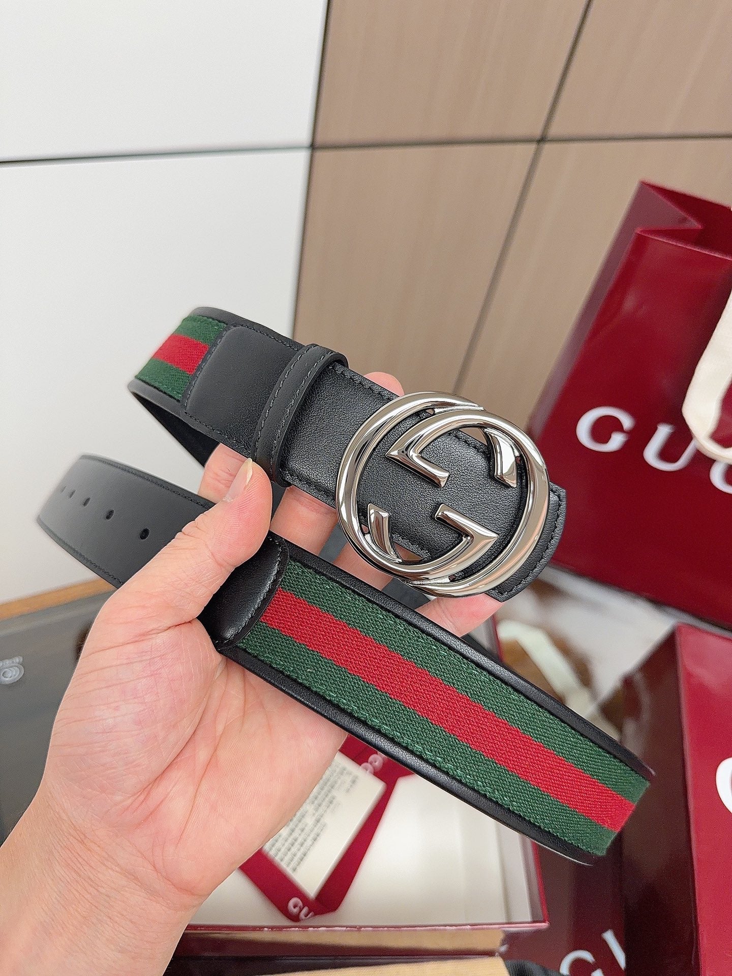 Gucci 2026 GG Buckle Web Belt 40mm Canvas Leather 215509
