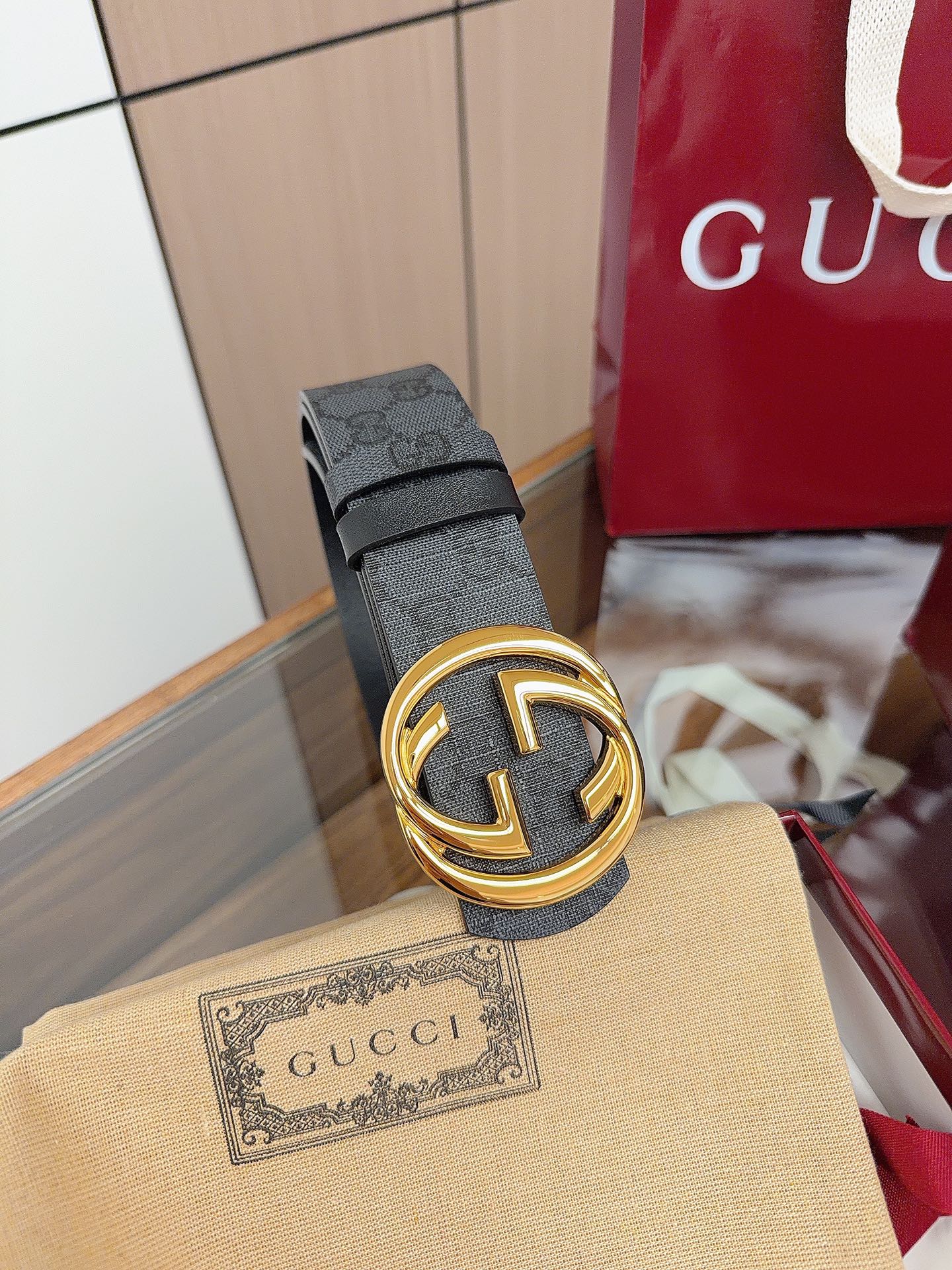Gucci 2026  GG Supreme Belt 40mm Canvas Leather 215503