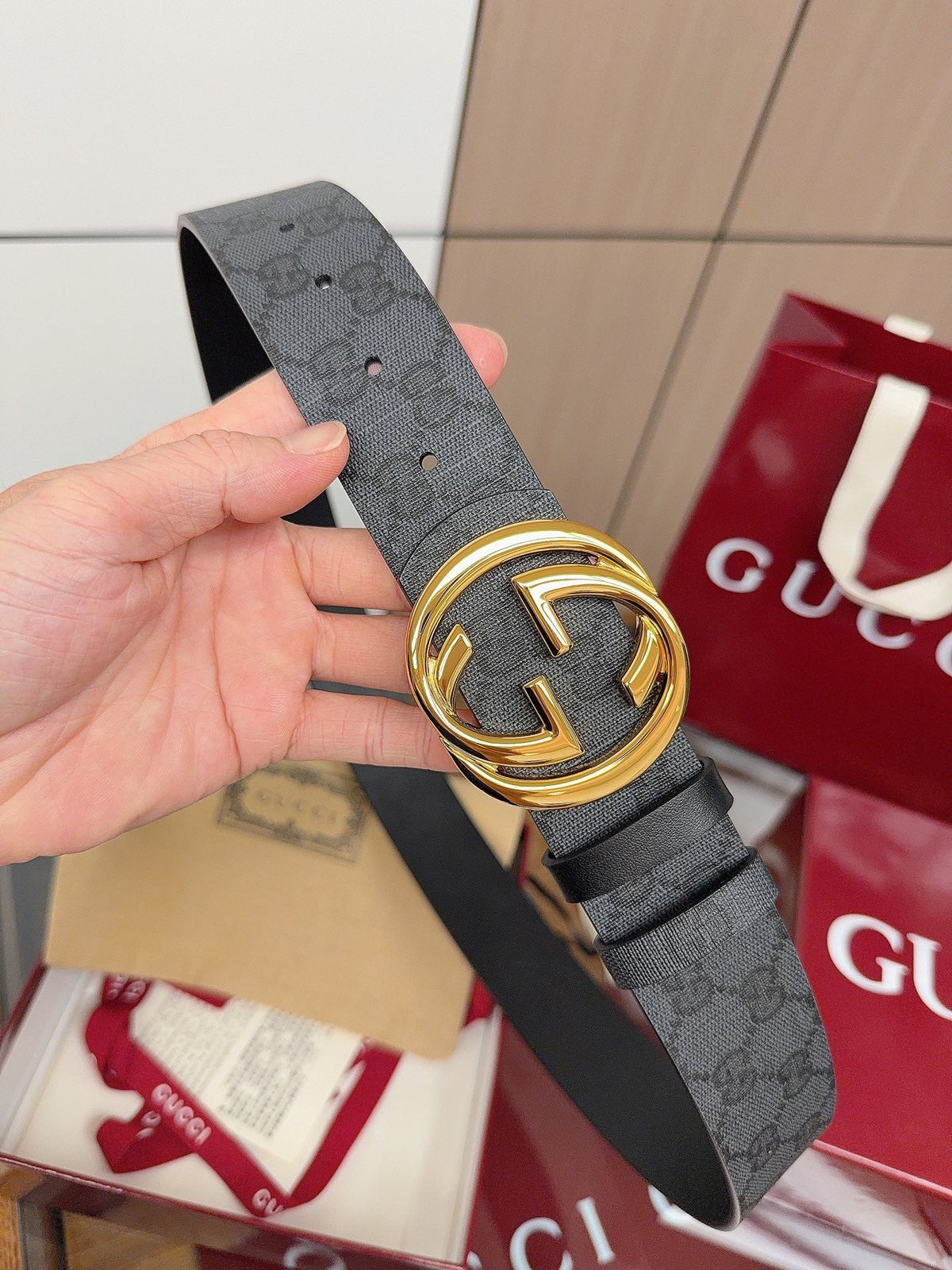 Gucci 2026  GG Supreme Belt 40mm Canvas Leather 215503