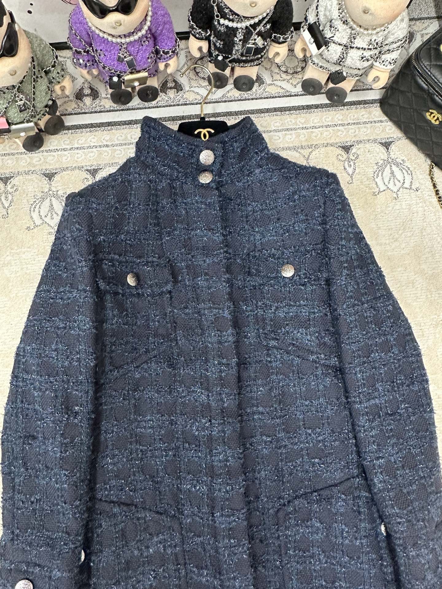 CC Tweed Dress Black Blue Acrylique Laine Wool 251956