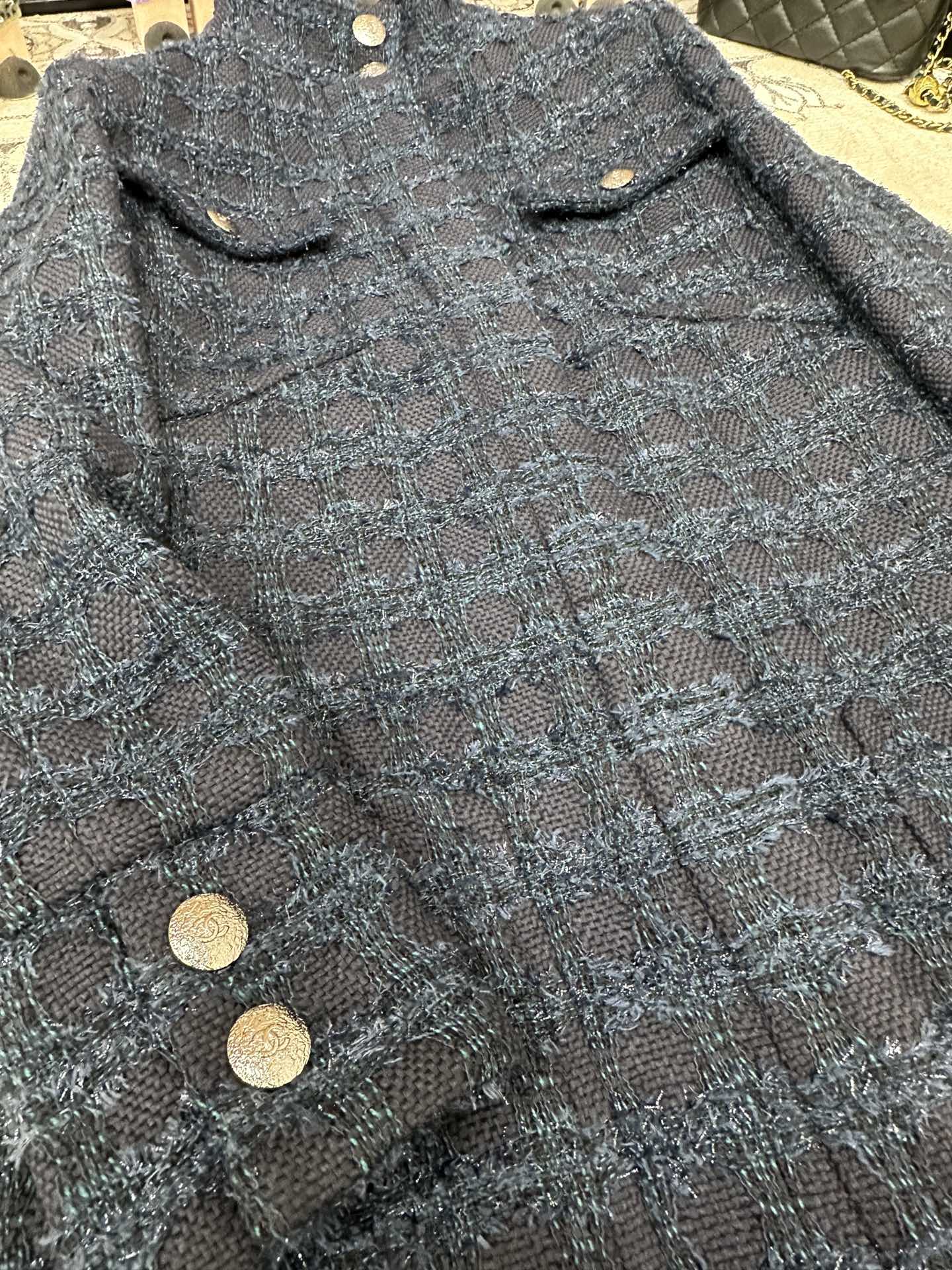 CC Tweed Dress Black Blue Acrylique Laine Wool 251956