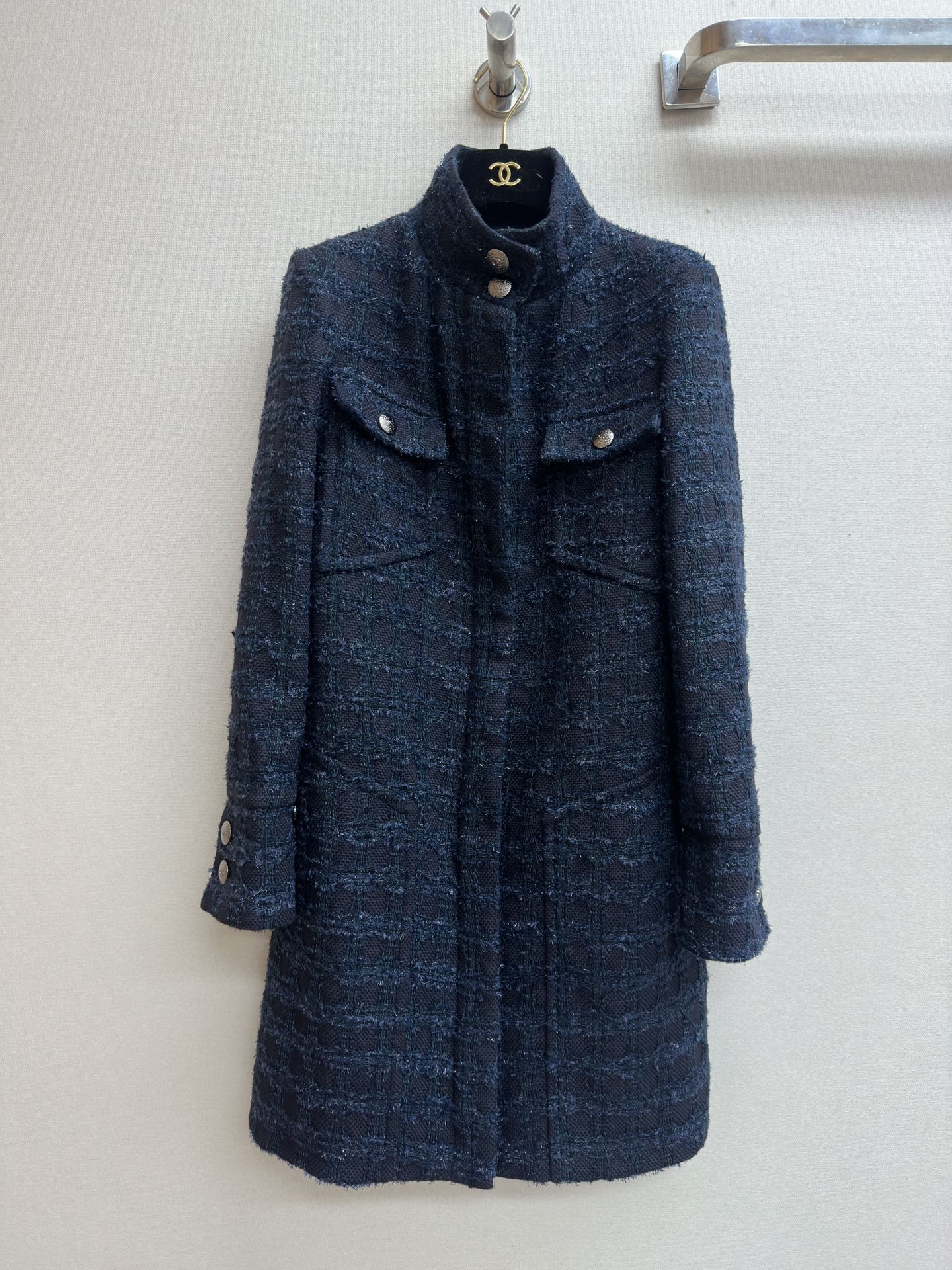 CC Tweed Dress Black Blue Acrylique Laine Wool 251956